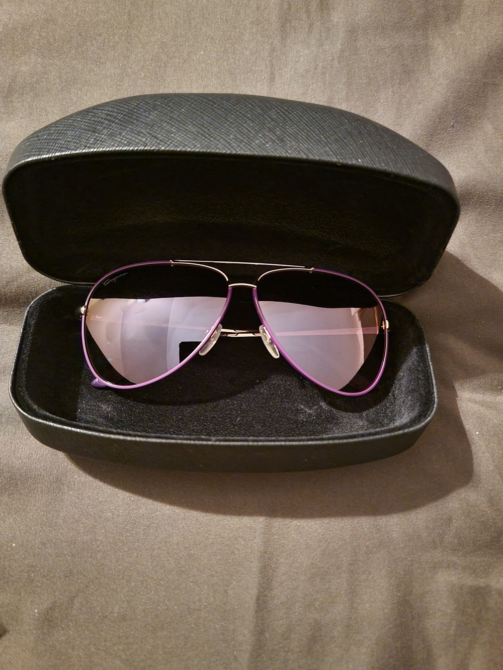 Salvatore Ferragamo Purple Frame Sunglasses with Pink Lenses